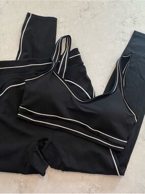 Black Piped Active Bralette & Legging Set - Women's Intimates